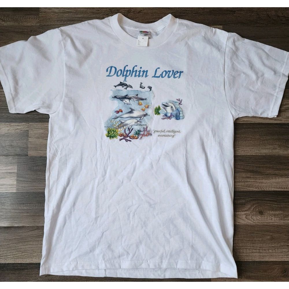 FRUIT OF THE LOOM VINTAGE 90S SHIRT MENS SIZE LARGE DOLPHIN LOVER BEACH NEW WAVE